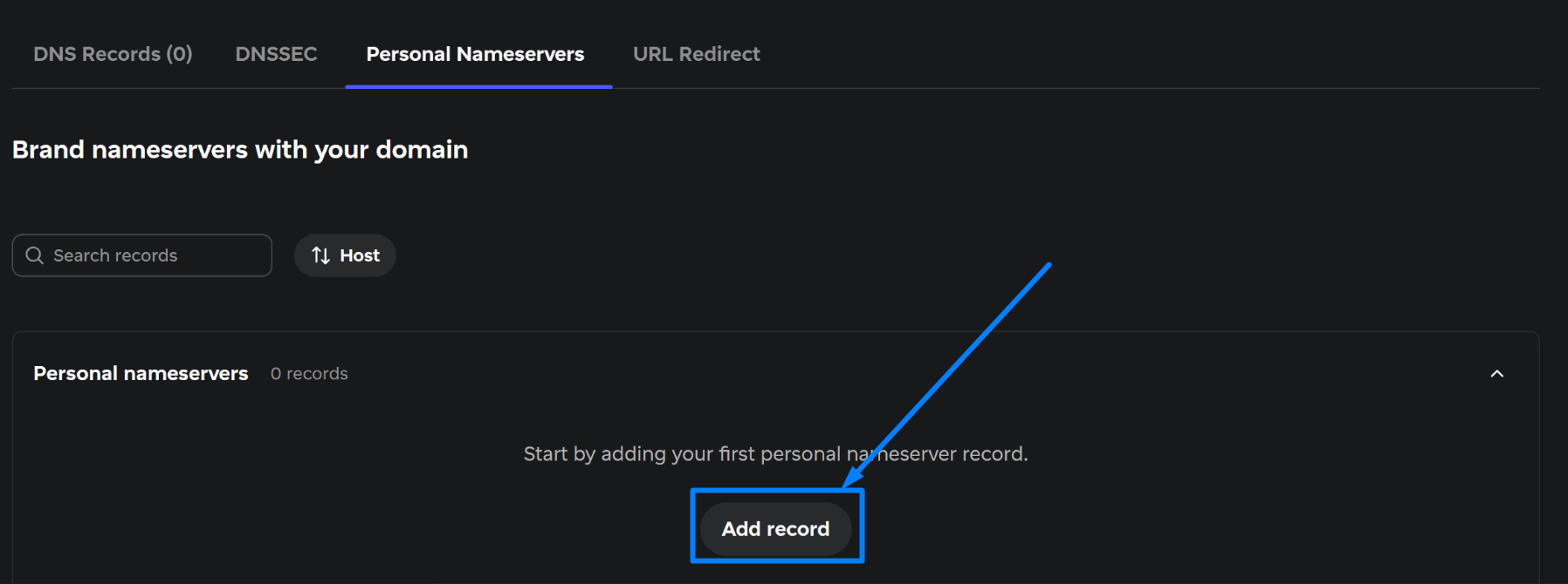 Add Record Personal Nameservers - spaceship