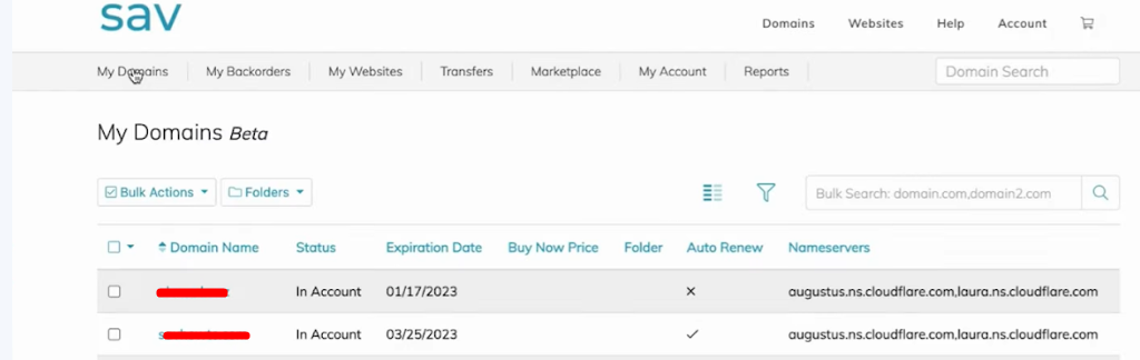 My Domains - Sav Registrar