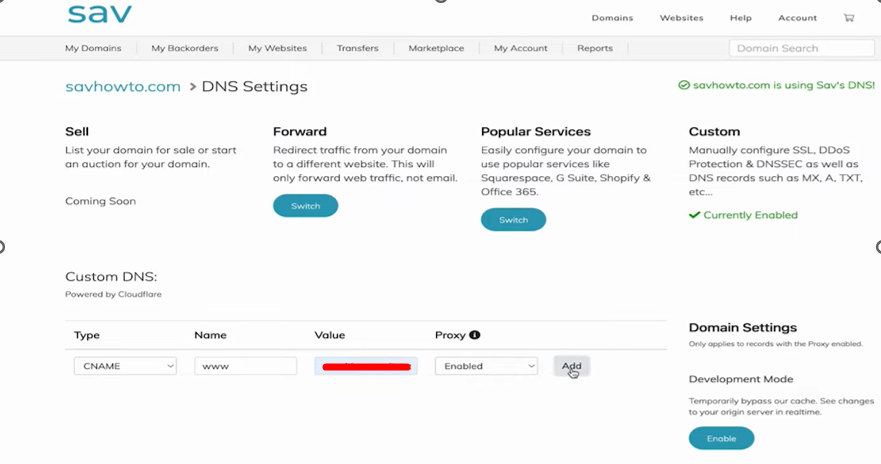 Update CNAME Record - Sav Registrar