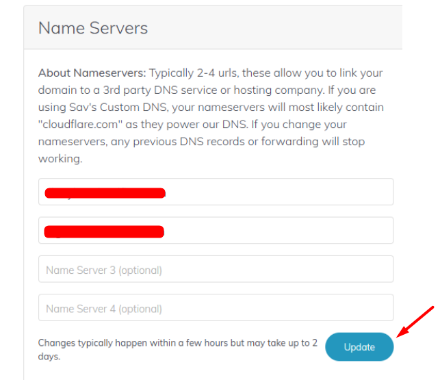 Update Nameservers - Sav Registrar