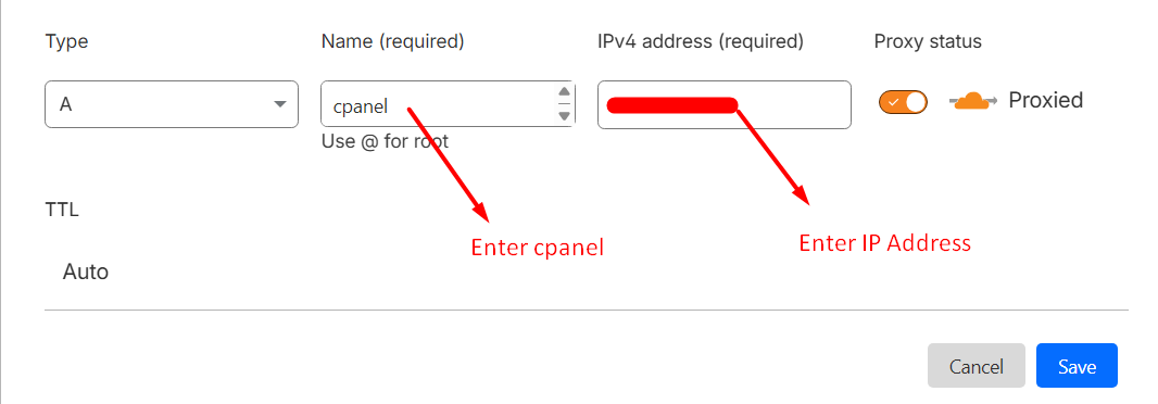 cpanel A record - cloudflare
