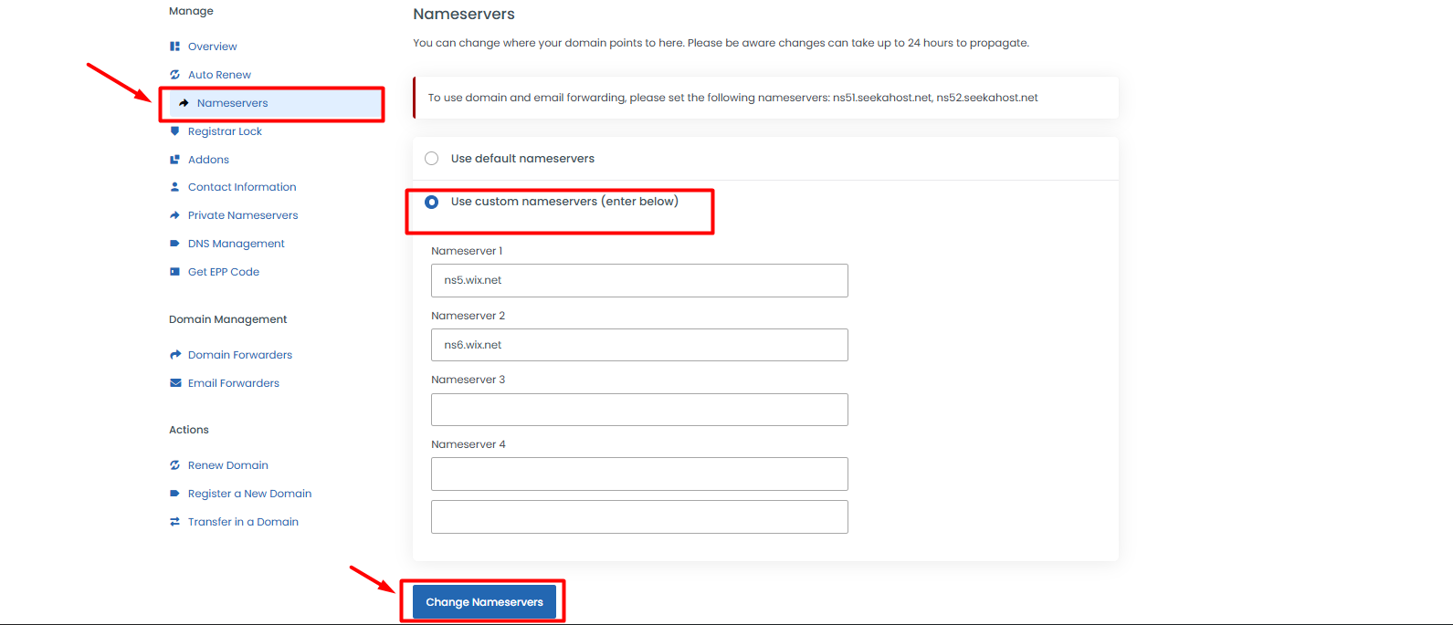 Update Wix Nameserver