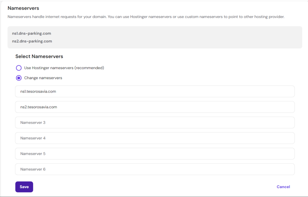 Hostinger Change Custom Nameserver