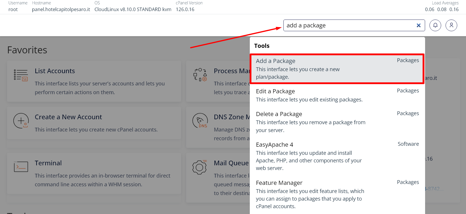 Add a Package - WHM