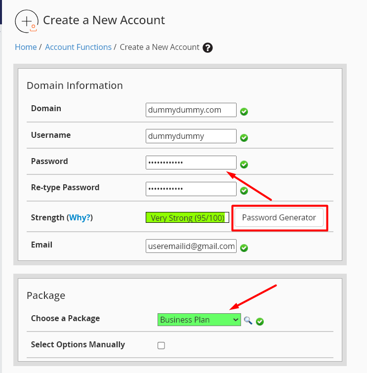 Choose Package when Create Account - WHM