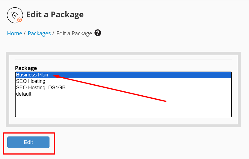 Choose and Edit a Package - WHM