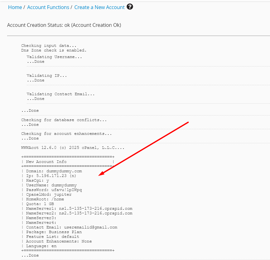 Create a cPanel Account