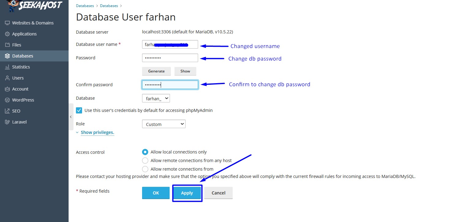 Configure database to complete Migrate WordPress to Plesk