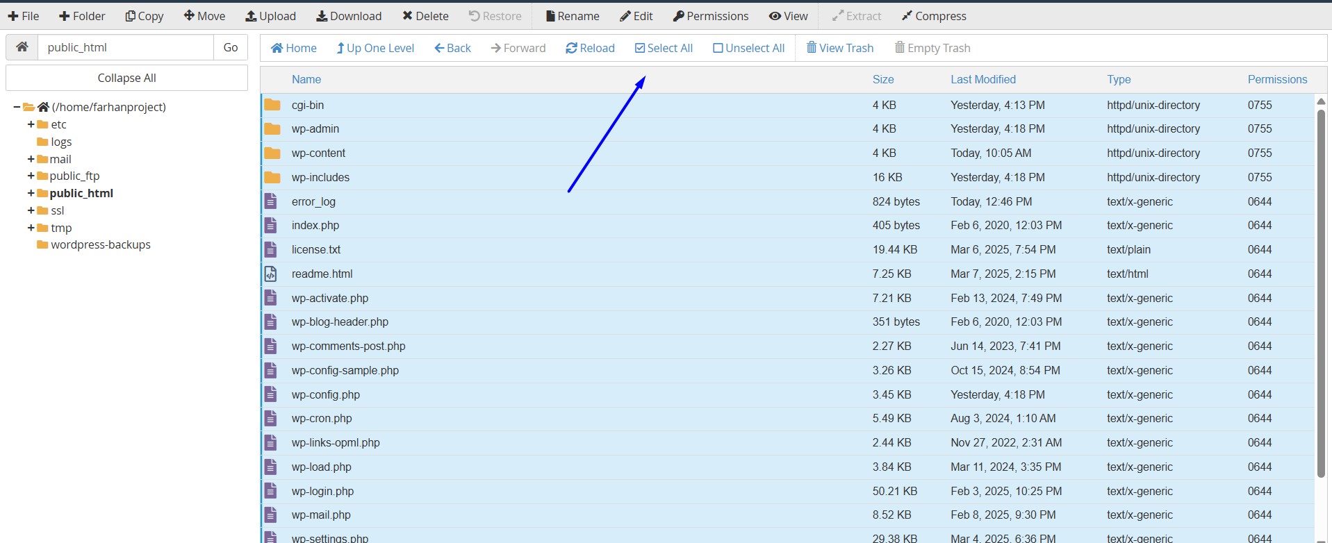 Click Select all file