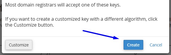 Click create to Enable DNSSEC