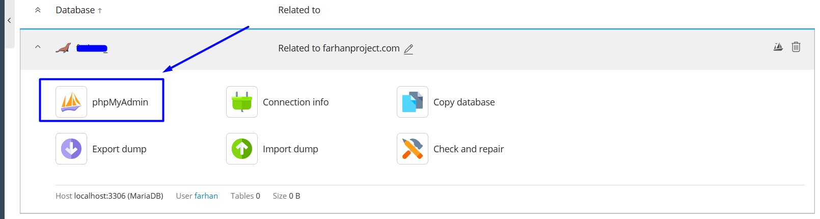 Click the PHPmyadmin option