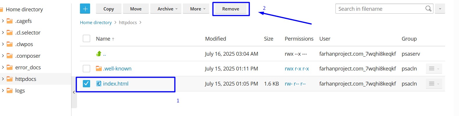 Remove html file