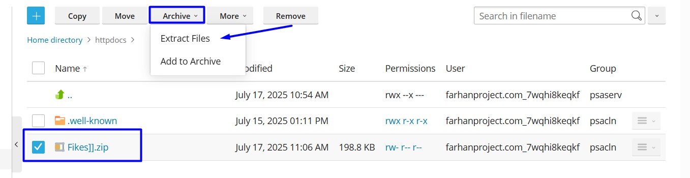 Select the Extract files option