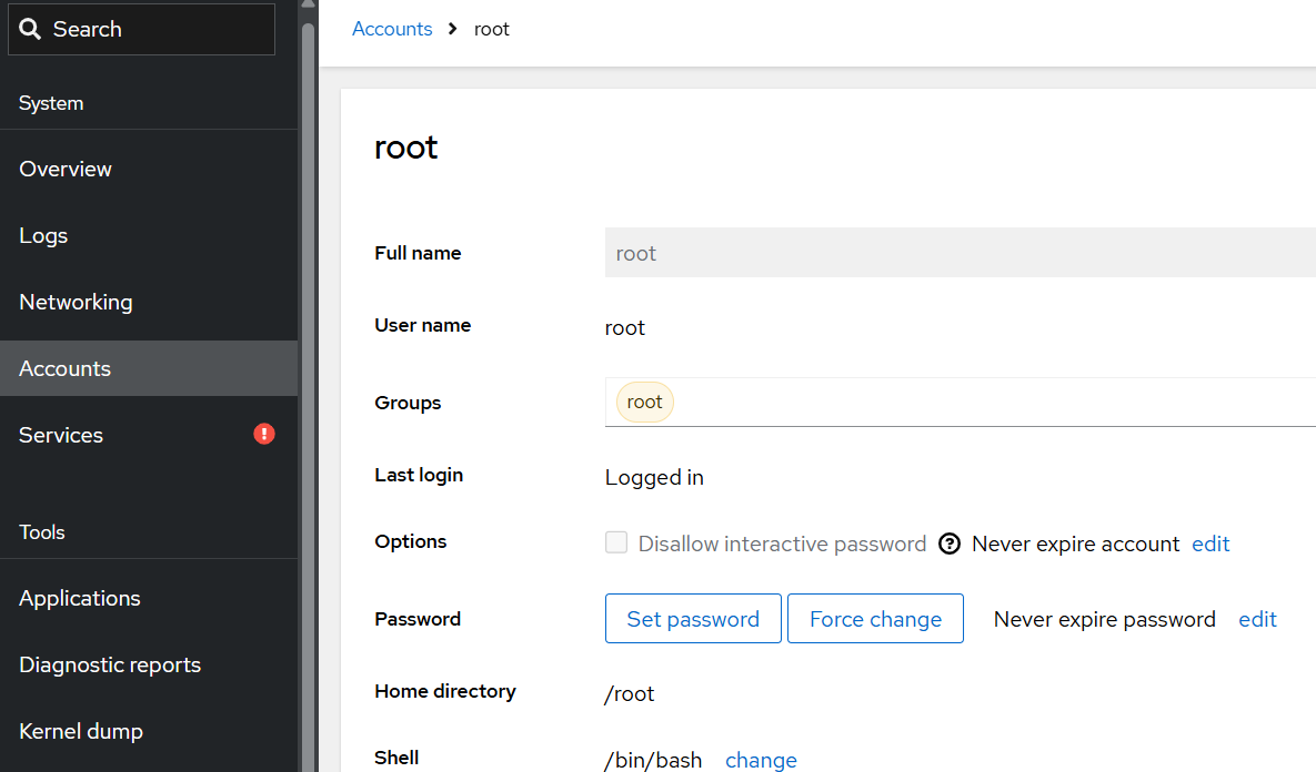Cockpit Password reset