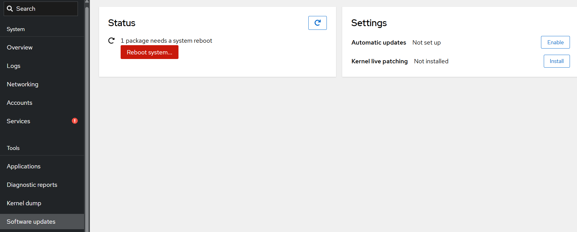 Software update in Cockpit