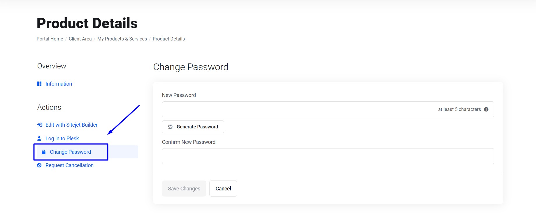 Change password option