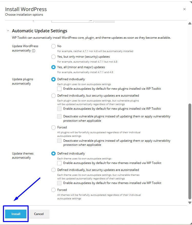 Click Install WordPress option