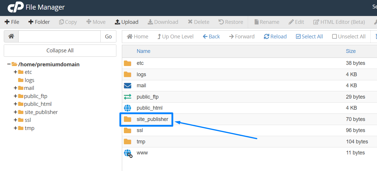 Click Site Publisher Folder