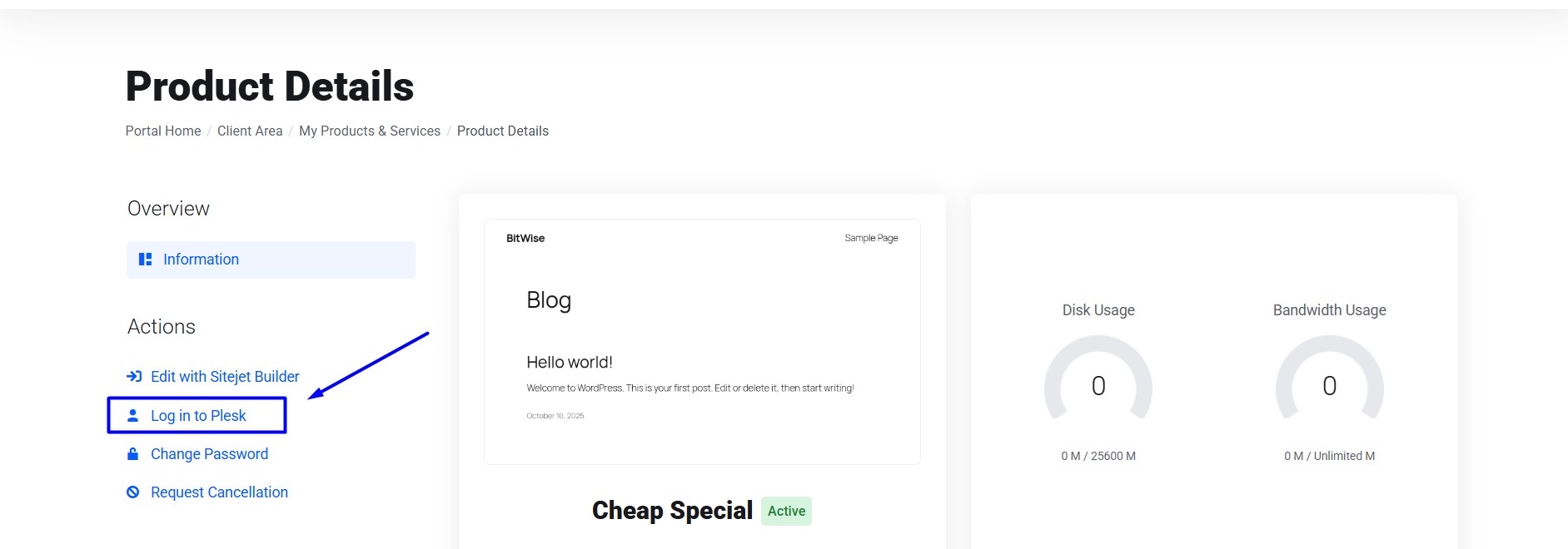 Click Login to Plesk