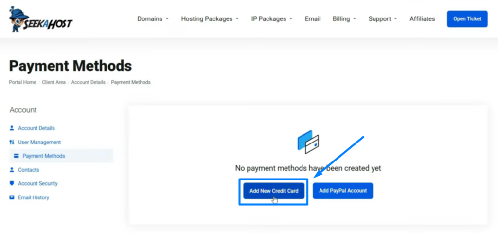 Add New Credit Card - Payment methods