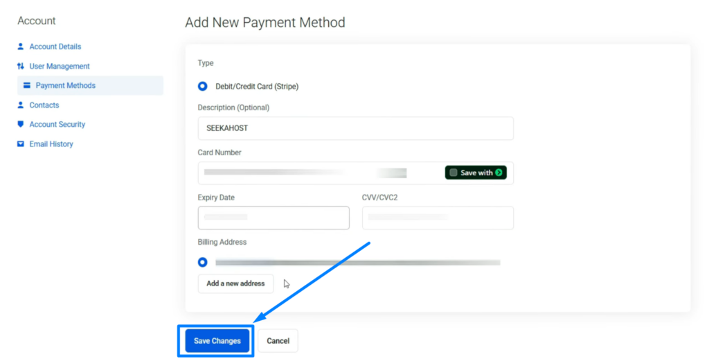 Add New Payment Method - Card