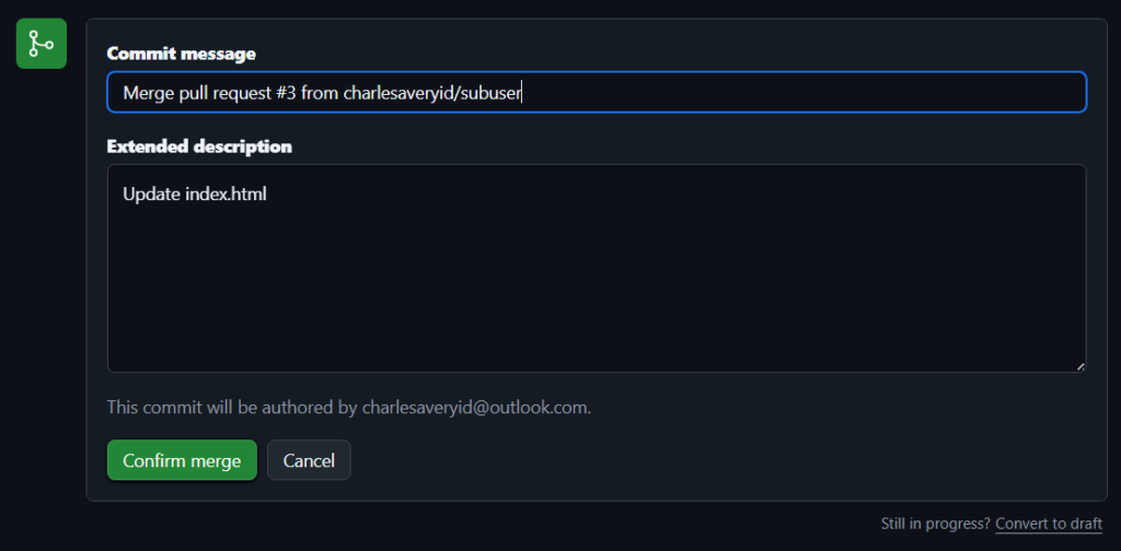 Confirm Merge for pull request