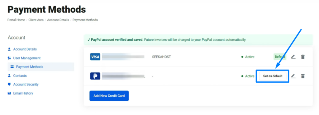 Set as Default Payment Method