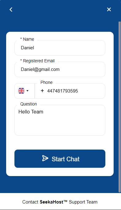 Start Live chat SeekaHost