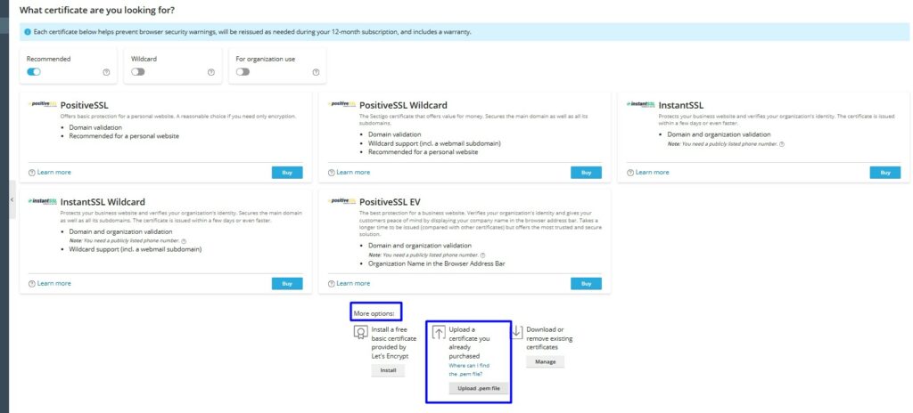 select upload pem file