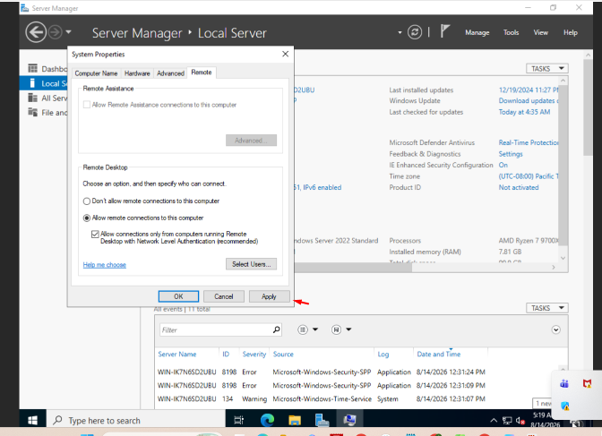 Enable Remote Desktop by applying RDP connection