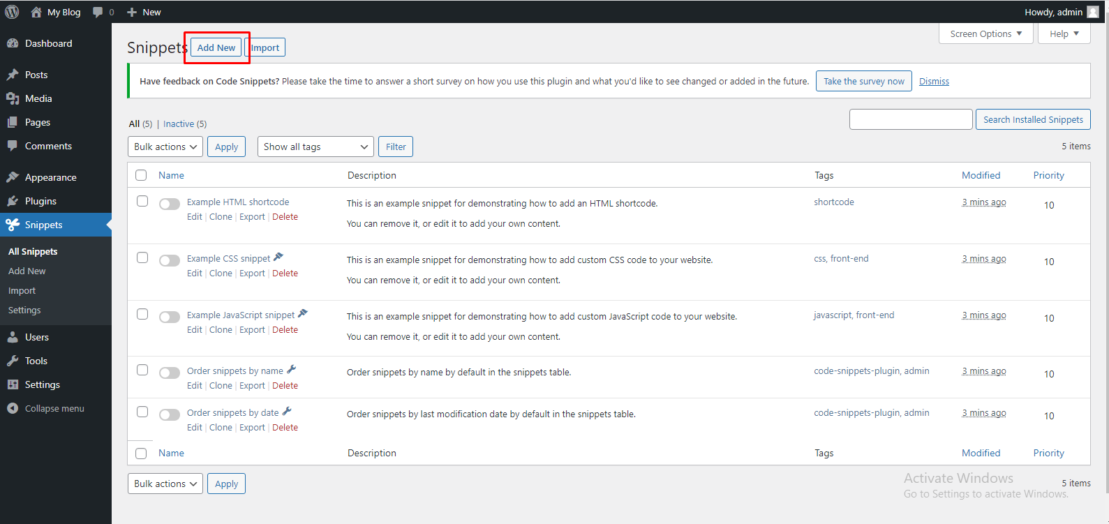 add new snippets