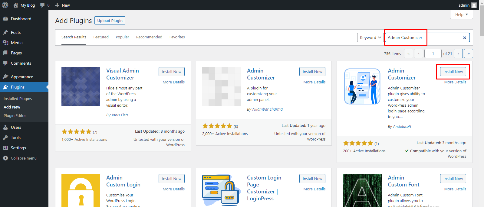 admin customizer plugin