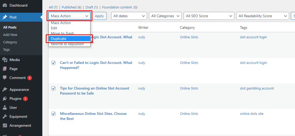 bulk duplicate post or pages