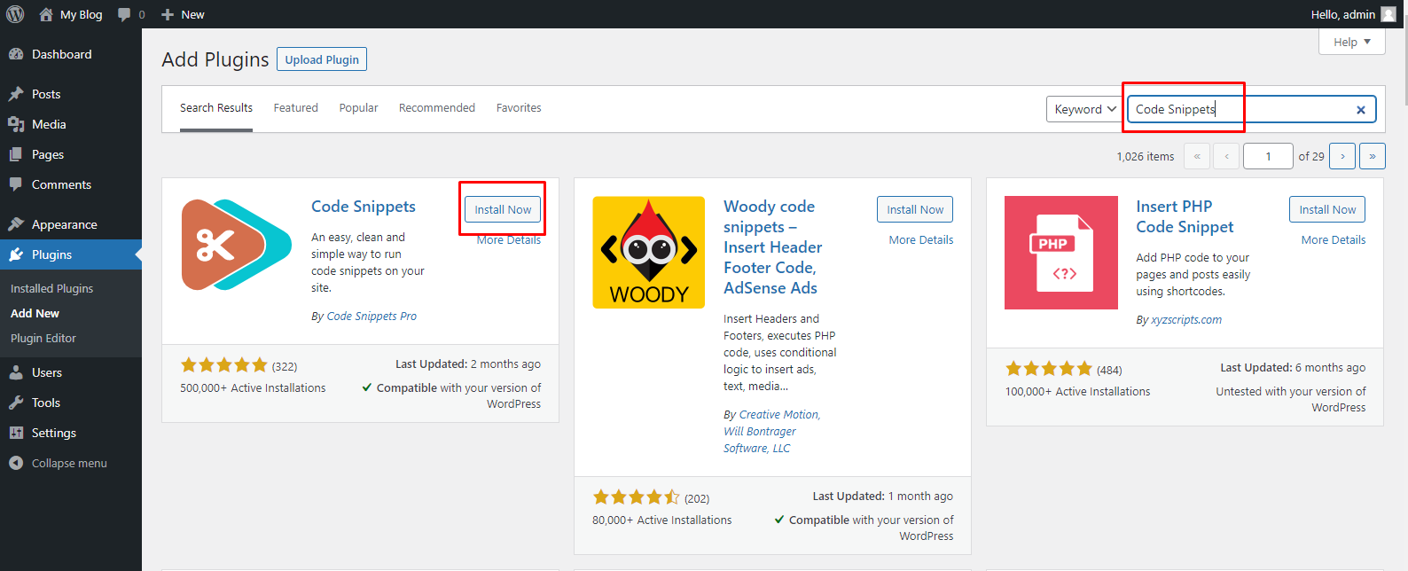 code snippets plugin