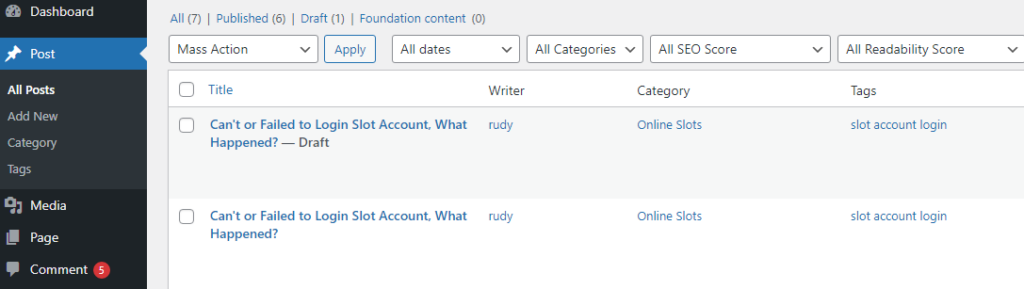 drafted duplication post or pages