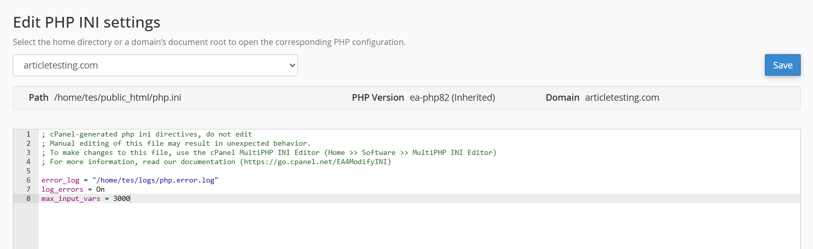 edit php ini file to update values