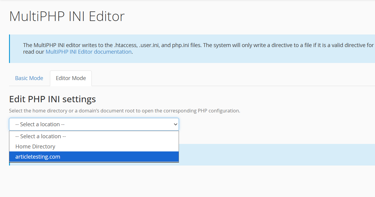 editor mode in ini editor cpanel