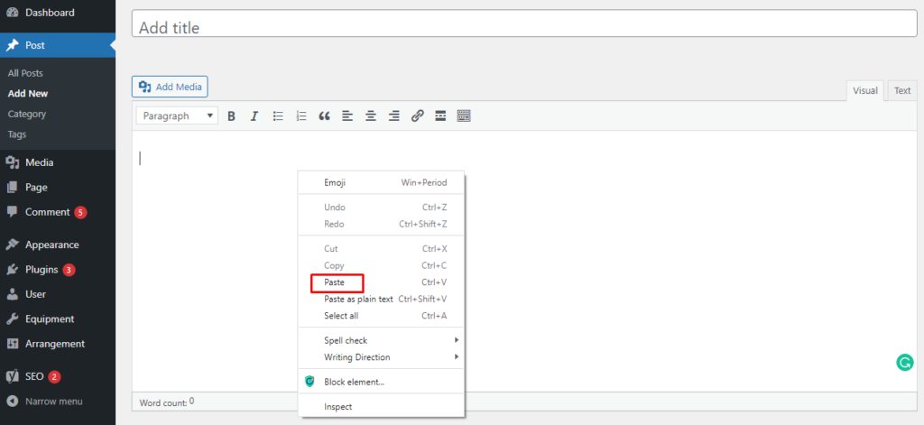 paste the content copied