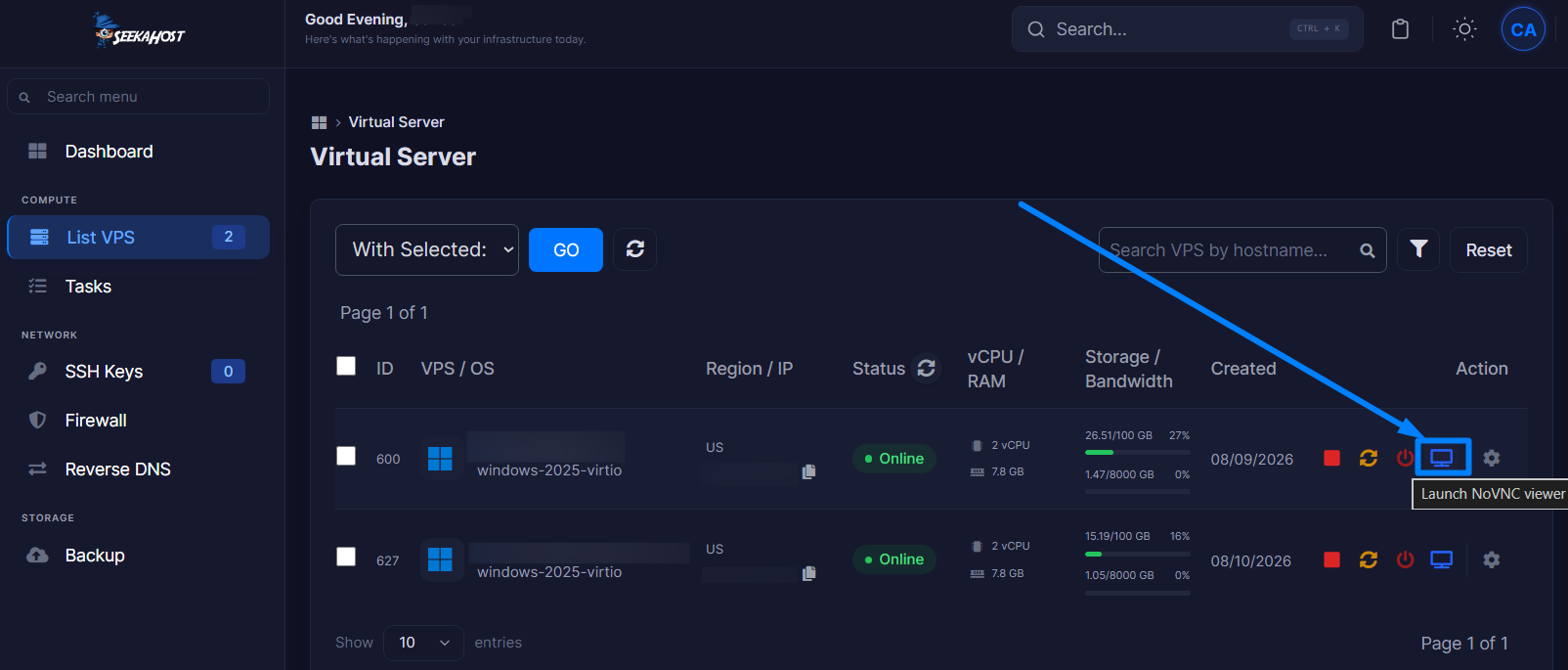 launch NoVNC viewer