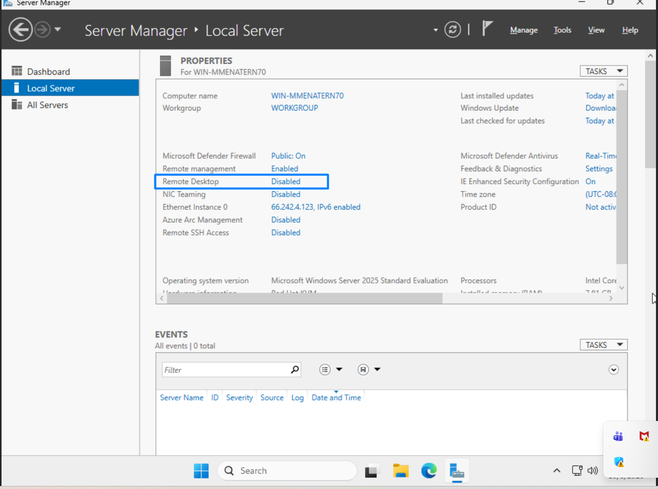 select remote desktop option