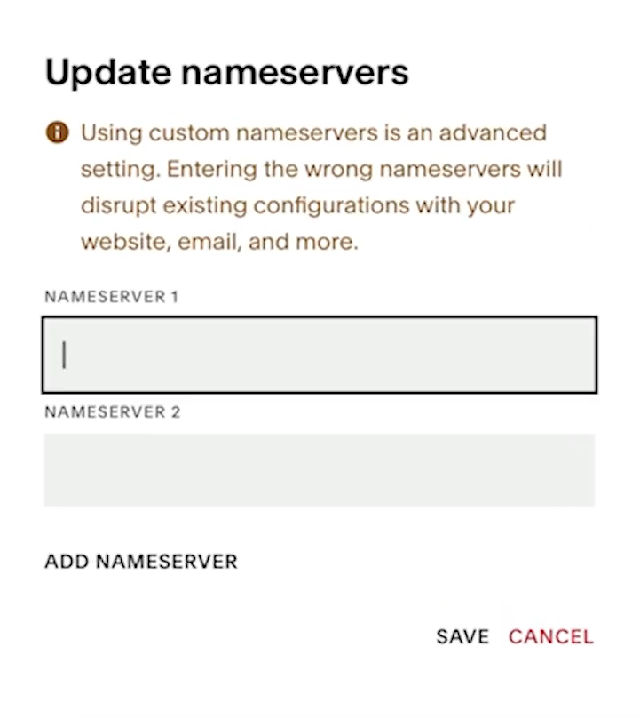 Change Nameserver in Squarespace