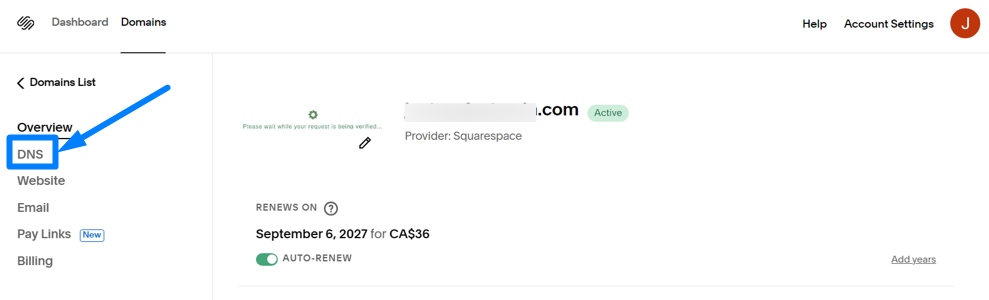 dns option - squarespace
